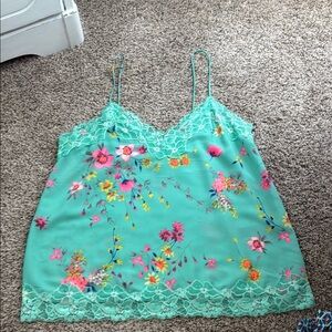 Forever 21 Size Large Floral Lace Trim Camisole Top